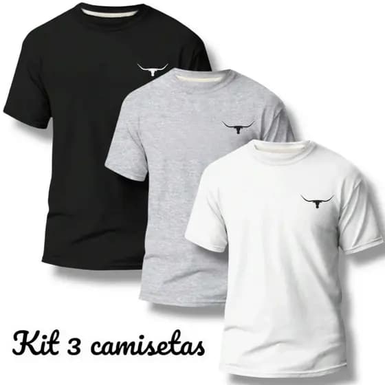 Kit com 3 camisetas de algodão masculina country