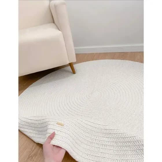 Tapete Quarto do Bebe de Croche Tapete Quarto Infantil Cru Neutro Off White 1M