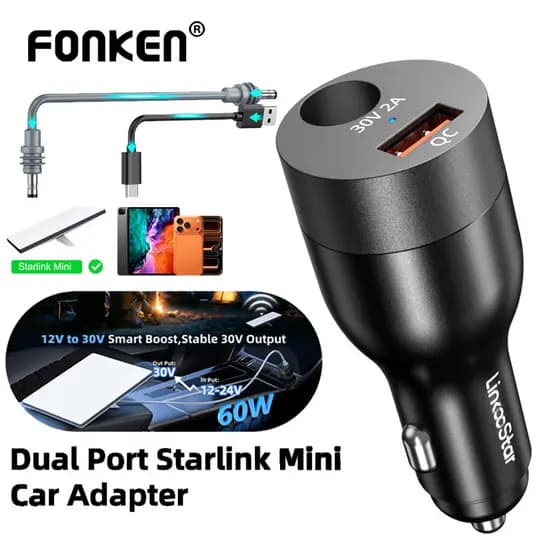 Starlink Mini Carregador De Carro 12V-24V A 30V DC + USB-Step Up Conversor Adaptador Suporte Oficial 50M Para RV/Barco/R
