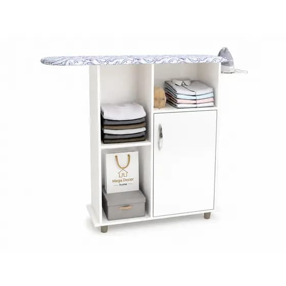 Tábua de Passar Roupa Compacta Multiuso com Nicho Porta Ferro e Organizador Lavanderia