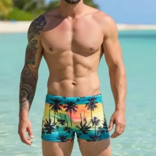 Sunga Boxer de Praia Masculina Poliamida Forrada Estampada Premium Proteção UV +50