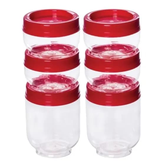 Kit 6 Pote Organizador Gire e Trave Porta Tempero Empilhável Vermelho