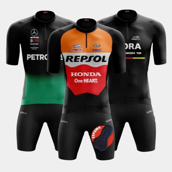 Conjunto de Ciclismo Masculino Camisa Pro Várias Estampas e Bermuda Acolchoada Espuma Way Bike