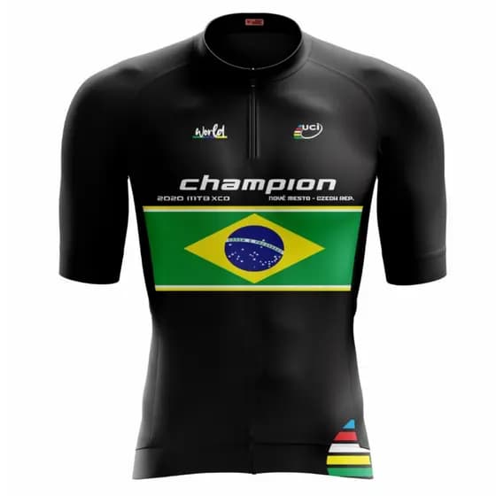 Camisa de Ciclismo Masculina Camiseta Champion Brasil Manga Curta Equipe Proteção UV Bike Pedal Mtb