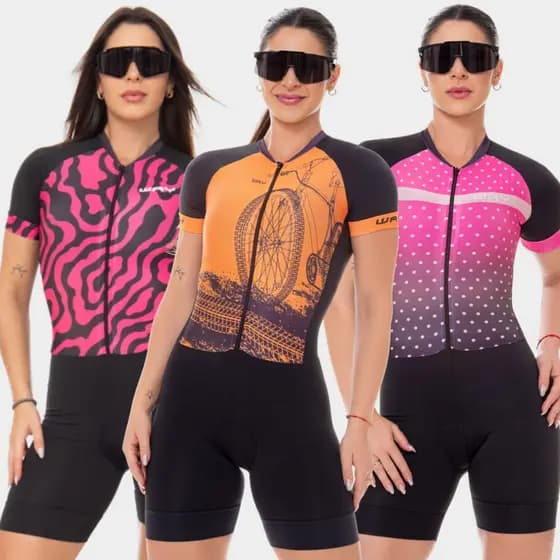 Macacão Macaquinho Feminino Ciclismo Manga Curta Forro Espuma Bike Pedal Pedalar Speed Mtb