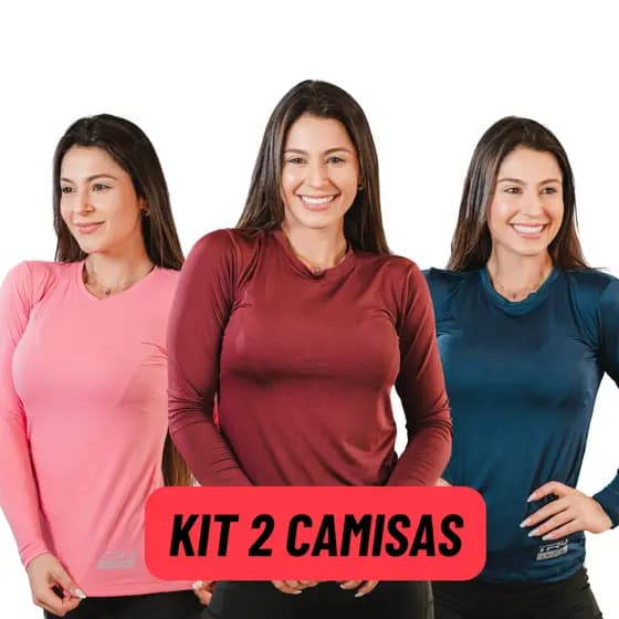 Kit 2 Camisas Feminina Proteção Solar UV Segunda Pele Academia Praia Sol Treino Blusa Manga Longa