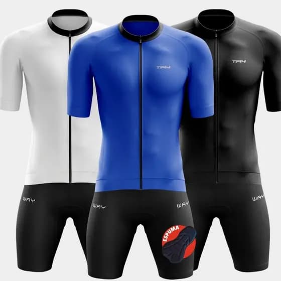 Conjunto Masculino Ciclismo Premium Camisa Zíper Total Bermuda Forro Espuma Bike Pedal Mtb Speed
