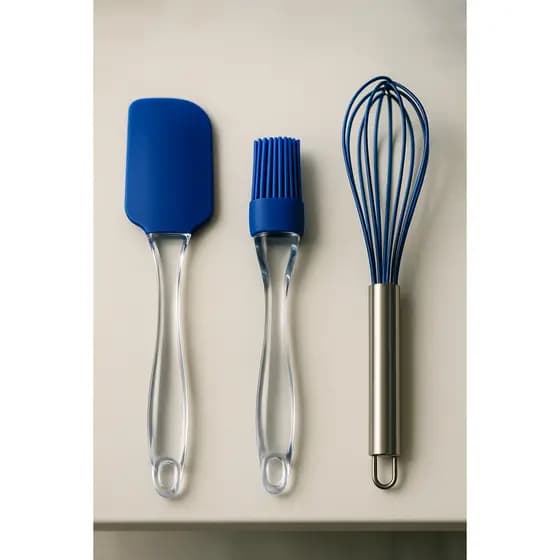 Kit Utensílios de Cozinha em Silicone Azul – Fuê + Espátula Acrílica + Pincel de Silicone