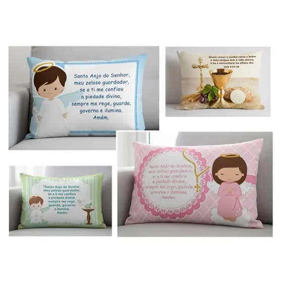 Almofada Oração e Nome Santo Anjo - Primeira Eucaristia/Comunhão - Crisma - Personalizada com Nome/Almofada decorativa