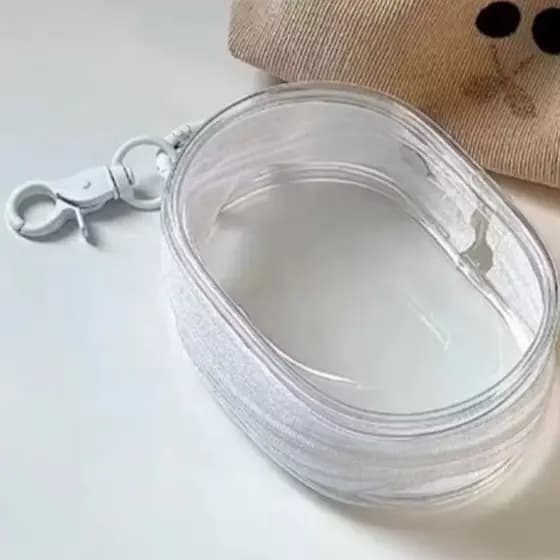 Organizador Transparente com Zíper para Fones de Ouvido - Redondo Branco