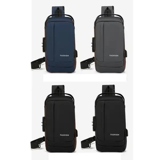 Mochila de Ombro Transversal Compacta Unilateral USB Trava de Código Á prova d'água