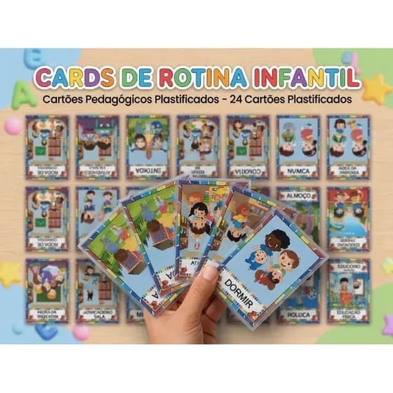Cards de Rotina Escolar – Material Pedagógico Plastificado com 24 Cartas