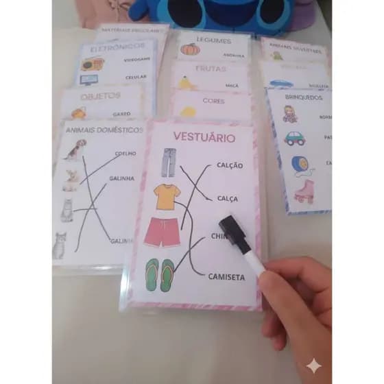 Fichas Pedagógicas de Associação Imagem x Palavra – Apagável (12 Fichas Grandes)