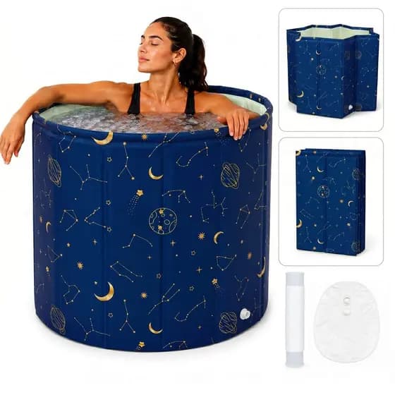 Banheira Dobrável Portátil 70cm SPA Ofurô Reforçado Drenagem Rápida Casa Adulto
