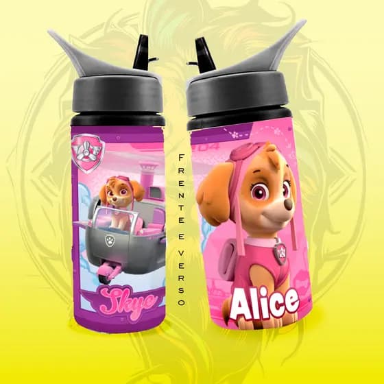 Garrafa de Alumínio Skye - personalizada com nome - squeeze garrafinha de água patrulha canina