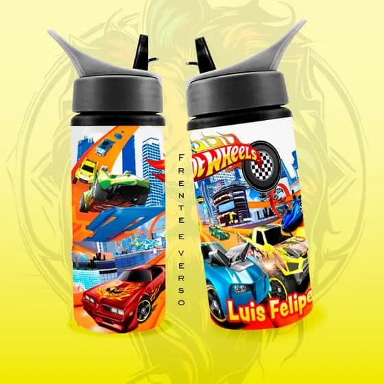 Garrafa de água aluminio hotwheels - coloque nome - carros - squeeze infantil - meninos
