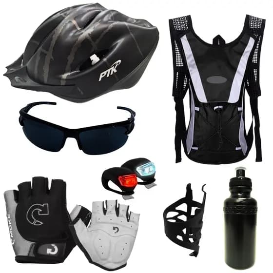 kIT Capacete Ciclismo Bike Oculos Proteçao Lanterna Led Bicicleta Luva meio dedo garrafa agua suporte caramanhola