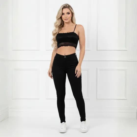 Cropped Top Renda Feminino Sutiã Rendado Faixa Alça Fina Blogueiras