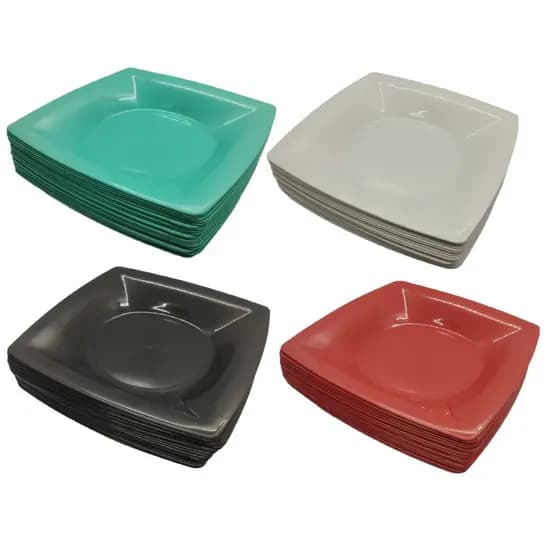 Kit Pratos Quadrados Fundos Plástico Reutilizável Modelo 2 - Refeições Festas Lanches