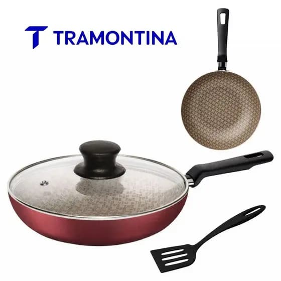 Frigideira Funda Antiaderente Tramontina 24 cm 2,2 L Com Tampa + UMA ESPATULA