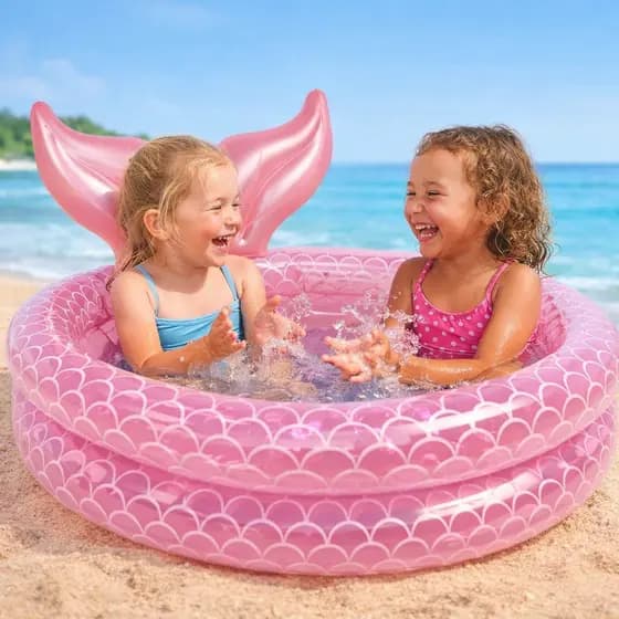 Piscina Inflável Infantil Sereia 90cm 120cm Rosa Portátil Piscina Bebê Criança Verão