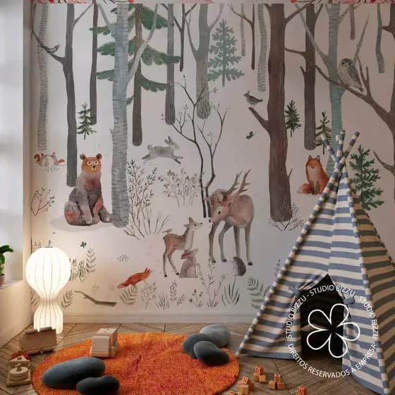 Papel de Parede Infantil para Quarto de Bosque Encantado - 14 Modelos