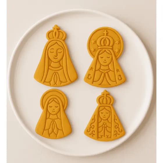 NOSSA SENHORA Cortador Biscoito | Kit 4 pçs | Opções 6, 8 e 10cm | Batizado | Confeitaria com Fé