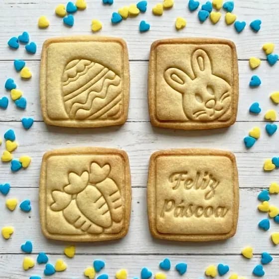 Cortador Quadrado Marcador Páscoa para Biscoitos e Cookies 4PÇS Kit Feliz Páscoa, Coelho, Ovo e Cenoura Confeitaria