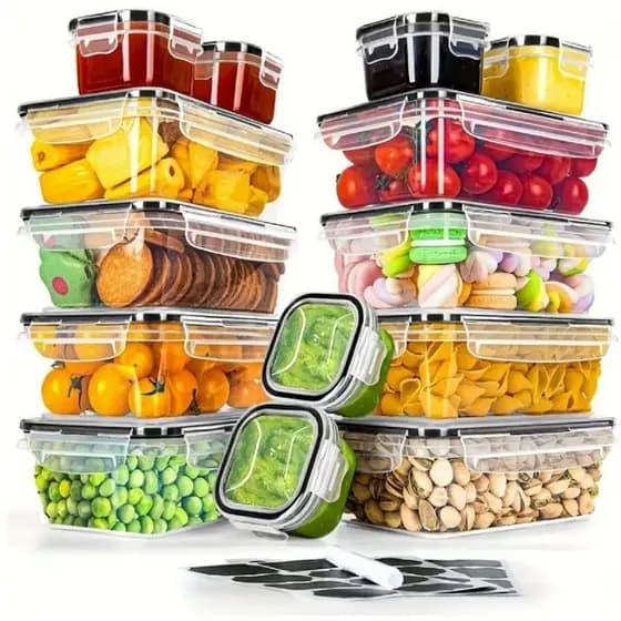 Pote Hermetico Kit 14 Trava Plastico Organizador Mantimento Cozinha Empilhavel Transparente