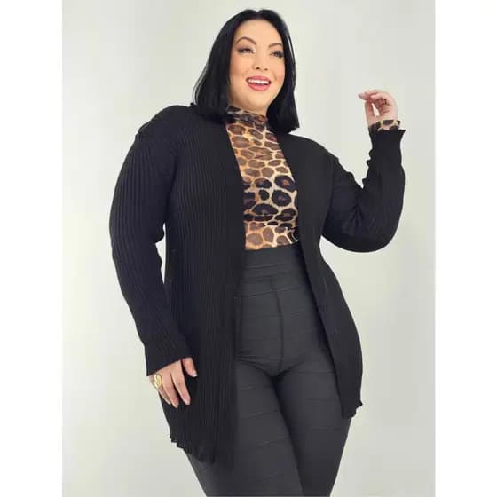 Blusa de Frio Plus Size Feminina Cardigã Kimono