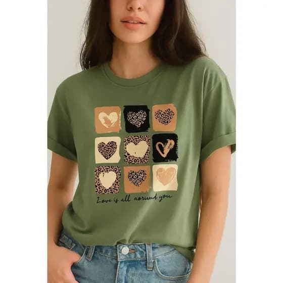 "Camiseta Feminina Estampada LOVE Coração Animal Print - T-shirt Tumblr 100% Algodão Tendência 2025"