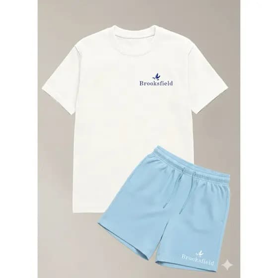 kit Blusa Short Masculino Brooksfield Bermuda Tectel Elastano com Bolso Camiseta 100% Algodão