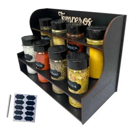 Porta Temperos 8 Potes Mesa Parede em Mdf Pintado Pote tempero Condimentos Mandimentos Original