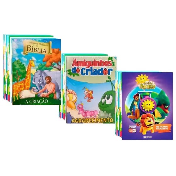 Kit 24 Livrinhos Divertidos Histórinhas Amiguinhos do Criador+Turminha Paraiso + A criação