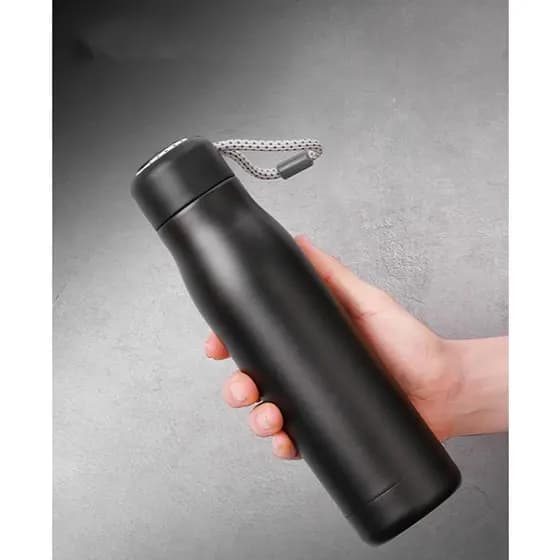 Garrafa Térmica Inox 500ml Preta Quente Frio Academia Viagem Tampa Copo Portátil Slim
