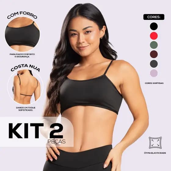Kit 2 Top Costa Nua Academia Espaço Para Bojo Fitness Duplo Alça Grossa Com Sustentação