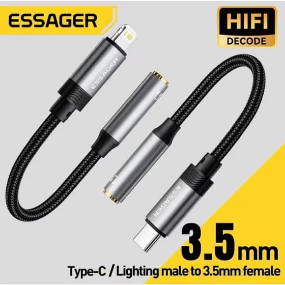 Cabo Adaptador P2 Fone Essager Audio para iphone ou para Android