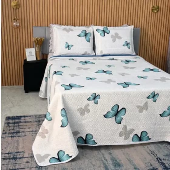 Kit Colcha cobre leito com 2 Fronhas casal queen dupla face estampada matelado