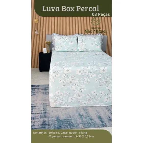 Capa luva box Casal Queen 3 peças Percal 200 fios Protetor de Colchão