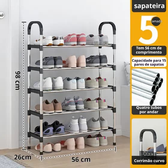 Sapateira Vertical 5 Andares Organizadora Desmontável Multiuso Rack em Metal e Plástico para Sapatos Livros Brinquedos