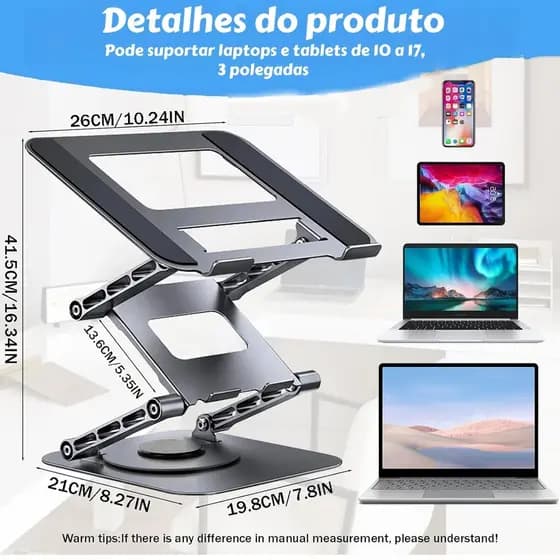 Suporte para Notebook Base Ajustável em Altura 2/3 Níveis, Ergonomico para Home Office e Escritório