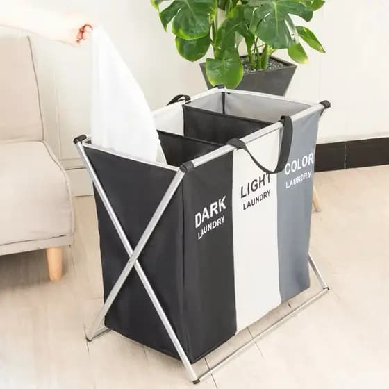 Cesto de Roupas Suja Dobrável 3 Compartimentos Organizador Grande PREMIUM