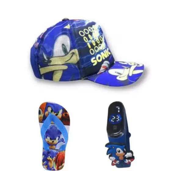 Chinelo bone e relogio digital a prova d agua do sonic , kit 3 em 1 para seu filho , lancamento , novidade