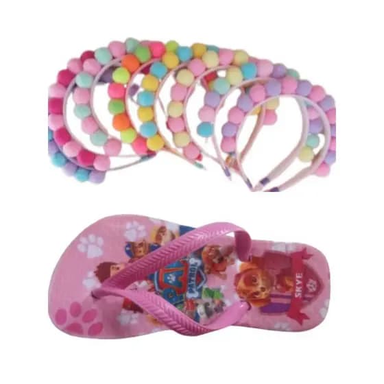 Chinelo infantil skye , minei e barbie , mais tiara feminina , kit 2 em 1 para sua filha , novidade e preço justo