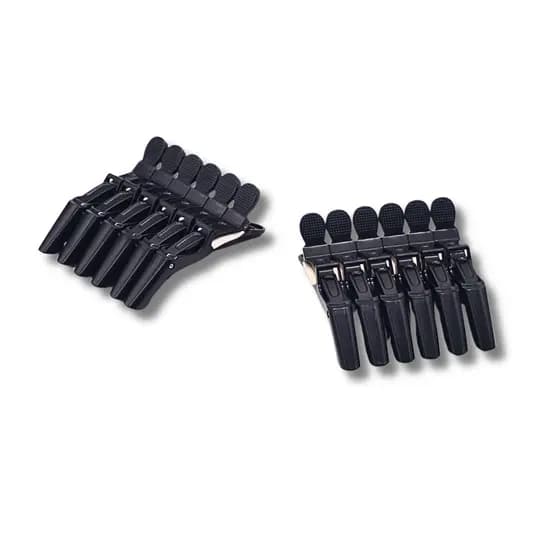 Conjunto com 12 Clips Grampo Presilhas Bico de Crocodilo para Cabelo e Penteado na Cor Preto