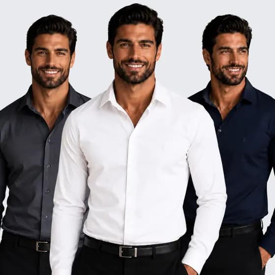 Kit 3 Camisa Masculina Social Slim Manga Longa