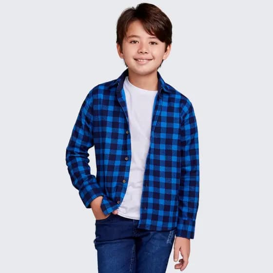 Camisa Xadrez Infantil Juvenil Manga Longa Flanelada De Algodão