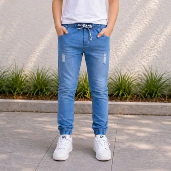 Calça Jogger Infantil Jeans C/Punho Sarja Menino