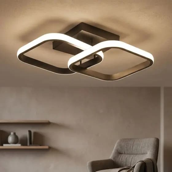 Luminária Plafon Duplo Teto Pendente Quadrado 33x33cm Led Sobrepor 24W Luz Amarela ou Branca