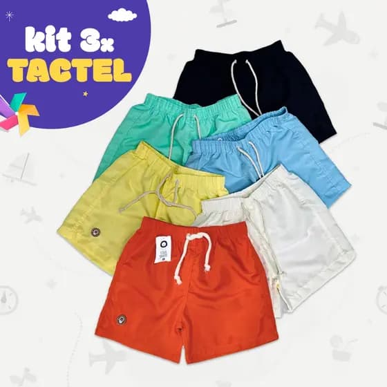 Kit 3 Bermudas Tactel Juvenil Infantil Short Praia 02-14 Premium